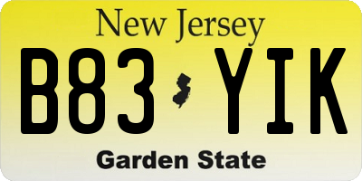 NJ license plate B83YIK