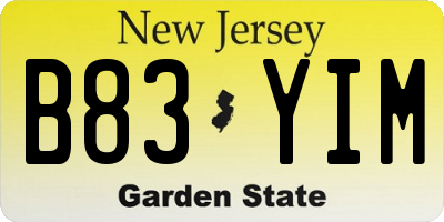 NJ license plate B83YIM
