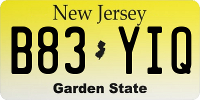 NJ license plate B83YIQ