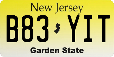 NJ license plate B83YIT