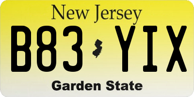 NJ license plate B83YIX
