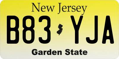NJ license plate B83YJA
