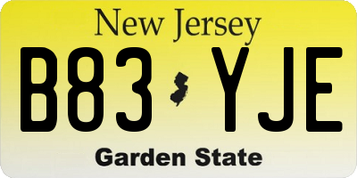 NJ license plate B83YJE