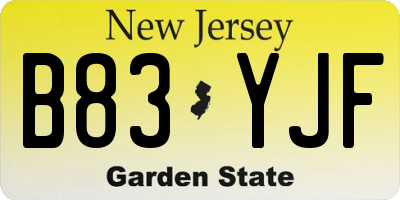 NJ license plate B83YJF