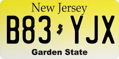 NJ license plate B83YJX