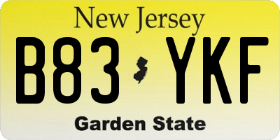 NJ license plate B83YKF