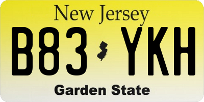 NJ license plate B83YKH
