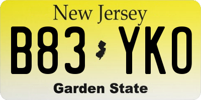 NJ license plate B83YKO