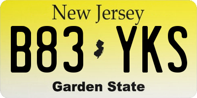 NJ license plate B83YKS