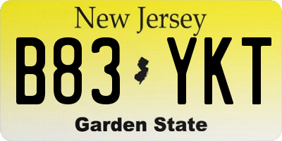 NJ license plate B83YKT