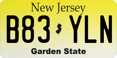 NJ license plate B83YLN