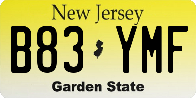 NJ license plate B83YMF