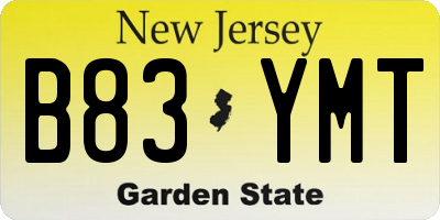 NJ license plate B83YMT