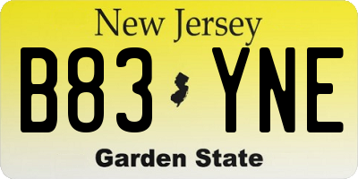 NJ license plate B83YNE