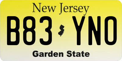 NJ license plate B83YNO