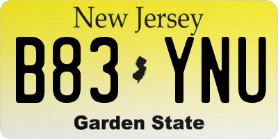 NJ license plate B83YNU