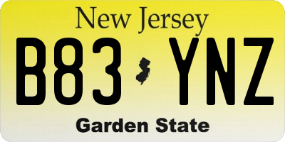 NJ license plate B83YNZ