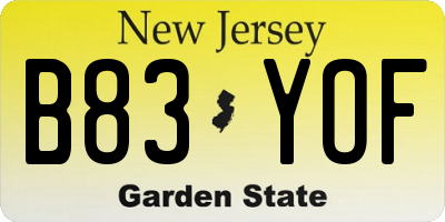 NJ license plate B83YOF
