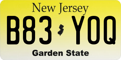 NJ license plate B83YOQ