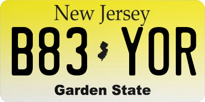 NJ license plate B83YOR