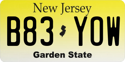 NJ license plate B83YOW
