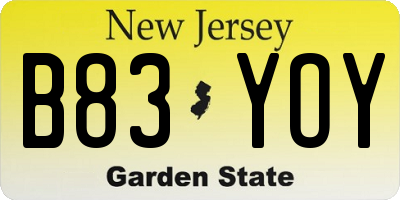 NJ license plate B83YOY