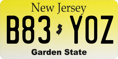 NJ license plate B83YOZ