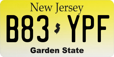 NJ license plate B83YPF