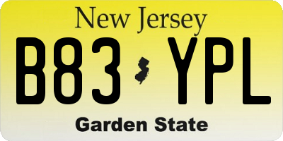 NJ license plate B83YPL