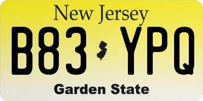 NJ license plate B83YPQ
