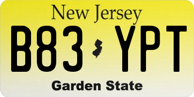 NJ license plate B83YPT