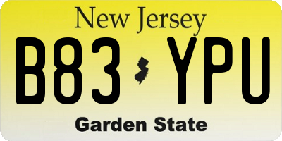 NJ license plate B83YPU
