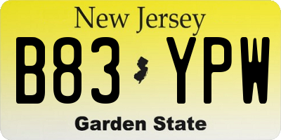 NJ license plate B83YPW