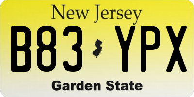 NJ license plate B83YPX