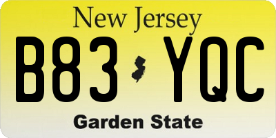 NJ license plate B83YQC