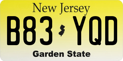 NJ license plate B83YQD