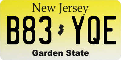 NJ license plate B83YQE