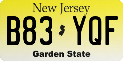 NJ license plate B83YQF