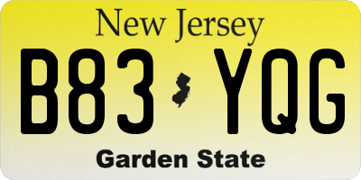 NJ license plate B83YQG