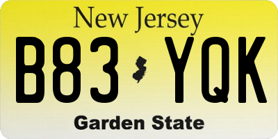 NJ license plate B83YQK