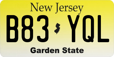 NJ license plate B83YQL