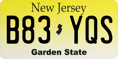 NJ license plate B83YQS