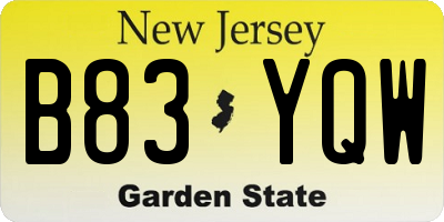 NJ license plate B83YQW
