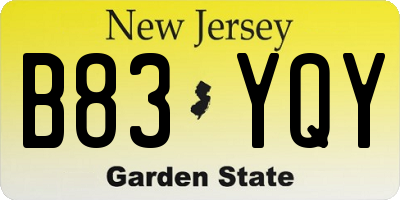 NJ license plate B83YQY