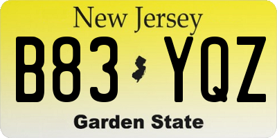 NJ license plate B83YQZ
