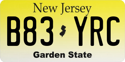 NJ license plate B83YRC