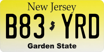 NJ license plate B83YRD