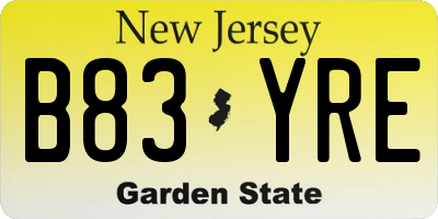 NJ license plate B83YRE