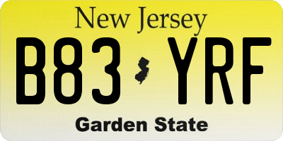 NJ license plate B83YRF