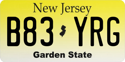 NJ license plate B83YRG